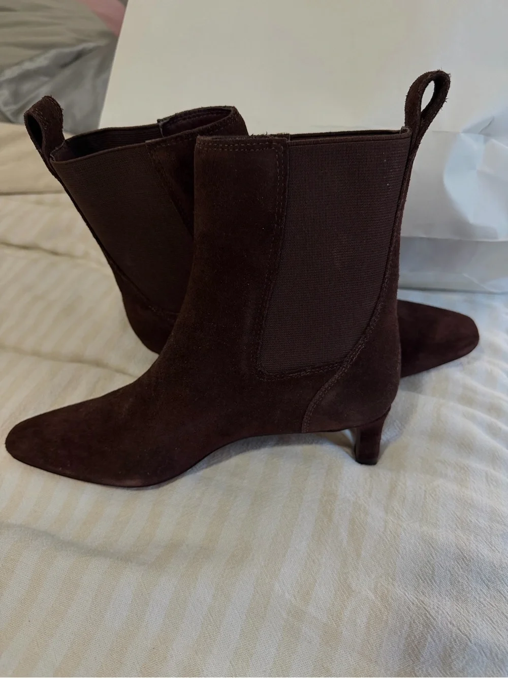 Madewell Dark Brown Suede Pointed-Toe Chelsea Booties